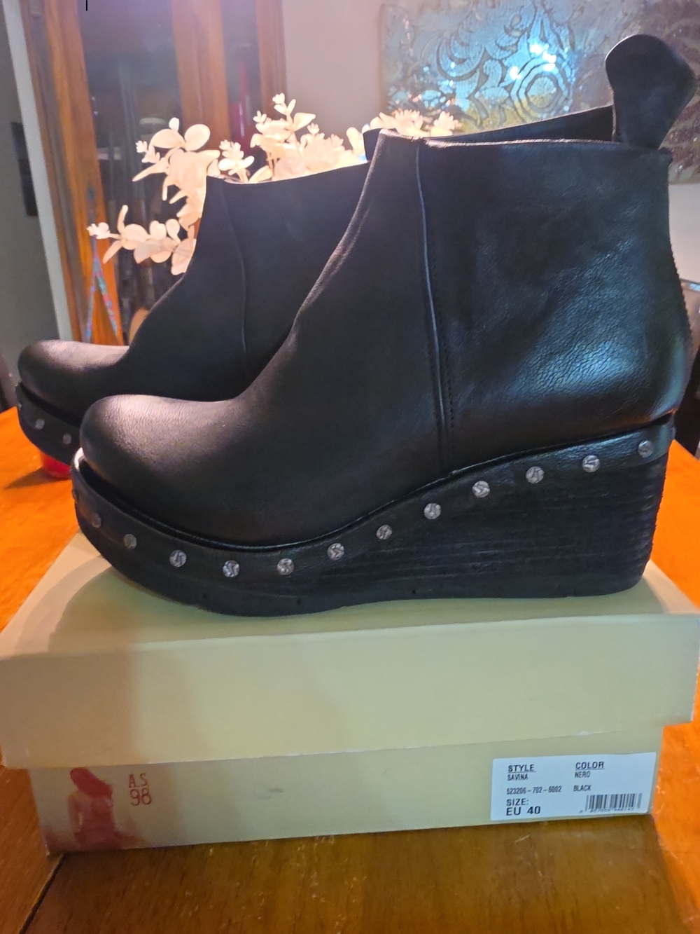 AS  98 RARE Savina Black Silver Clogs Size 40 As-6002 Discontined Nib
